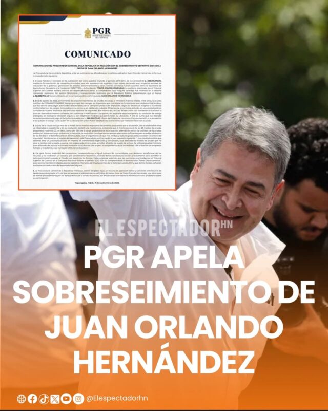 PGR apela sobreseimiento de Juan Orlando Hernández