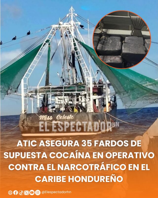 ATIC asegura 35 fardos de supuesta cocaína en operativo contra el narcotráfico en el Caribe hondureño
