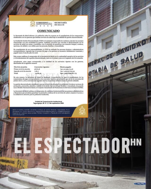 Sesal reporta pago de más de L1,930 millones a gestores de salud
