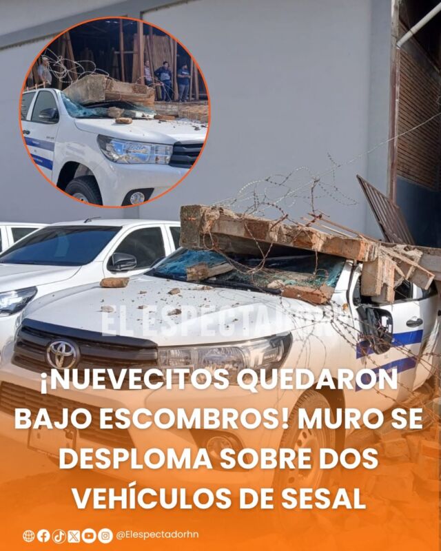 ¡Nuevecitos quedaron bajo escombros! Muro se desploma sobre dos vehículos de Sesal